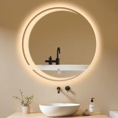 Produktbild von ZMH Spiegel mit Beleuchtung spiegel Wandspiegel Rund 80cm LED IP44 Runder spiegel mit Touch Schalter und Entfogger Funktion Spiegel mit Licht Dimmbar für