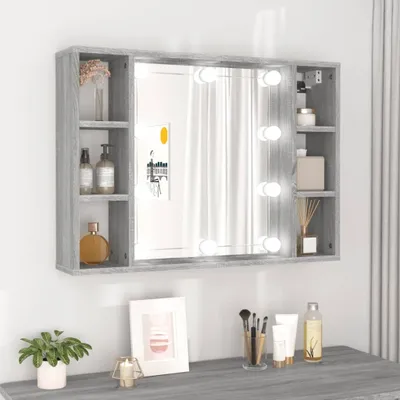 Produktbild von The Living Store Spiegelschrank mit LED Grau Sonoma 76x15x55 cm