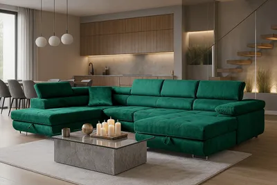 Produktbild von Sofiland Aller U-Form Ecksofa XXL Schlaffunktion 2 Bettkästen Grün Links