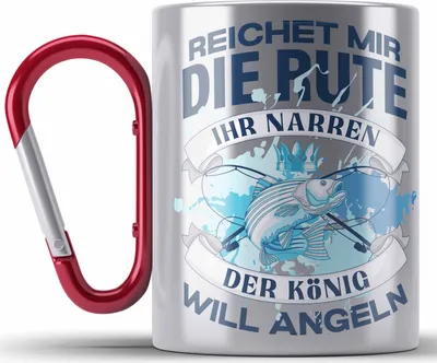 Produktbild von Trendation - Angler Edelstahl Tasse Karabiner Geschenk Männer Spruch Lustig für Fischer Geschenkidee Angeln Becher (Rot)
