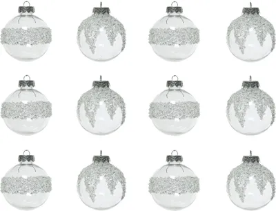 Produktbild von Weihnachtskugeln Kunststoff mit Pailletten 8cm transparent, 12er Set