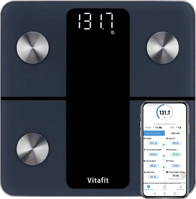 Produktbild von OKWISH Körperfettwaage mit App LCD Digitale Personenwaage Smart Bluetooth Körperwaage für iOS & Android Digital Körperanalysewaage Waage Schwarz