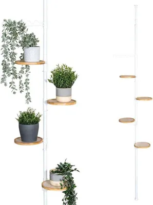 Produktbild von Famanu Blumenregal mit 4 Regalen und Kletterhilfe - Weiß, höhenverstellbar von 140 bis 290 cm