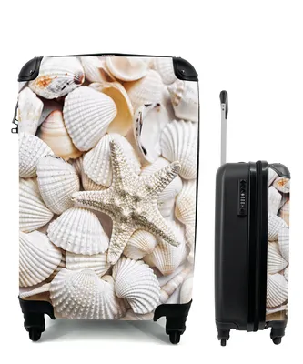 Produktbild von MuchoWow® Koffer Handgepäck Trolley Rollkoffer Kleine Reisekoffer mit 4 Rollen - Muscheln - Seesterne - Strand - Cabin Size < 55x40x23 cm & 55x40x20 cm - Fotokoffer - Kabinenkoffer - Boardgepäck - Reise-Box - Reisekoffer - Reisegepäck - Koffer mit Bild - Trolley für Kinder