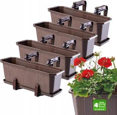 Zdjęcie produktu dla KADAX 4x Skrzynka Balkonowa 40cm Uchwyty Brązowa
