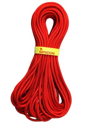 A coiled red rope is shown against a white background.