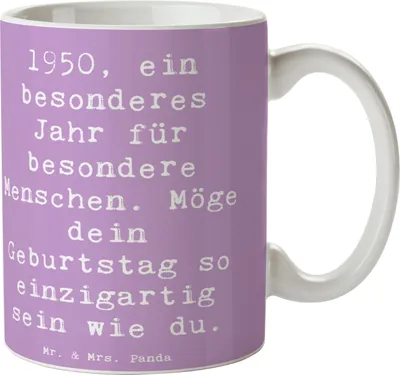 Produktbild von Mr. & Mrs. Panda Tasse Spruch 1950 Geburtstag - Lavendeltraum - Geschenk, Kaffeepott, nostalgisch, Geburtsjahr, Kaffeetasse, hochwertige, Alter, Becher, Glückwunsch