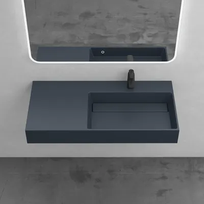 Produktbild von Mai&Mai Waschbecken Mineralguss, matt Anthrazit, 100x48x13cm, Col12-Rechts, ohne Überlauf, rechteckig, als Hängewaschbecken oder Aufsatzwaschbecken