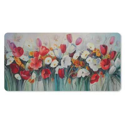 Produktbild von MuchoWow® Schreibtischunterlage Malerei - Ölfarbe - Blumen 80x40 cm - XXL Mauspad - Gaming Mauspad