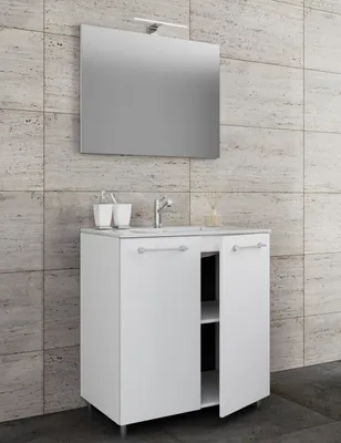 Produktbild von VCM 3-tlg. Set | 1 Waschtisch mit Dretüren, 1 Spiegel, 1 Waschbecken | Keramik Waschbecken | Unterschrank stehend 60 cm | Badmöbel Set - Badinos
