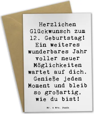 Produktbild von Mr. & Mrs. Panda babykarte Spruch 12. Geburtstag Glück - Weiß - Geschenk, Jubiläum, handgefertigte Geschenke, hochzeitskarten, Geschenkideen, einladungskarten, Alter