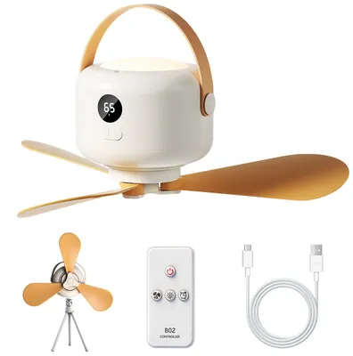 Campingventilator mit LED, 5 Stufen, wiederaufladbar, Fernbedienung, Stativ