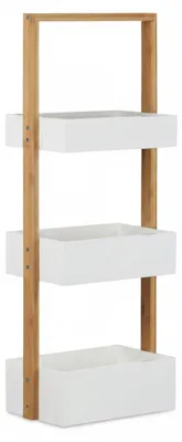 Produktbild von Relaxdays Badregal Bambus, Badezimmerregal mit 3 Körben, Korbregal fürs Bad, MDF, HxBxT: 76 x 30 x 18,5 cm, weiß/natur