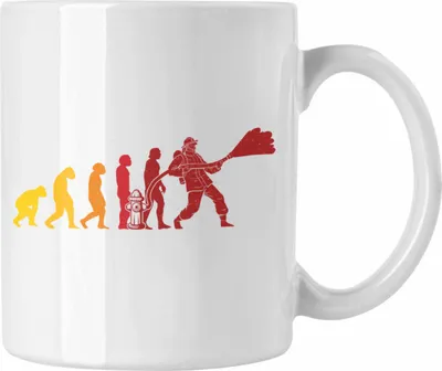 Produktbild von Trendation - Feuerwehr Geschenk Tasse Feuerwehrmann Vater Vatertag Spruch Evolution (Weiß)
