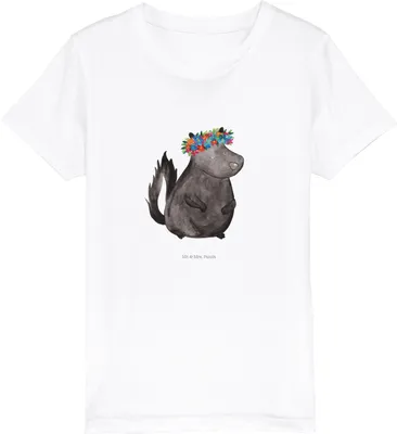 Produktbild von Mr. & Mrs. Panda Kleinkinder T-Shirt Stinktier Mädchen 7-8 Jahre (122/128) - Weiß - Geschenk, für Kinder, Jungen, Bio, Skunk, Namaste, Raubtier, Kindershirt, Yoga