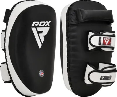 Produktbild von RDX Thai-Pads für Kickboxen, Muay Thai mit festem Griff, gebogenes Schlagschild aus Maya-Hide-Leder für Boxen, MMA, Kampfsport, Taekwondo, Training für Kampfsport, Knie, Ellbogen, Tritte, Schläge