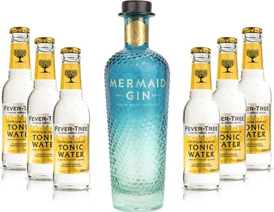 Produktbild von Mixcompany Gin Tonic Set -Mermaid Gin 0,7L 700ml (42% Vol) + 6x Fever-Tree Premium Indian Tonic Water 0,2l- [Enthält Sulfite]