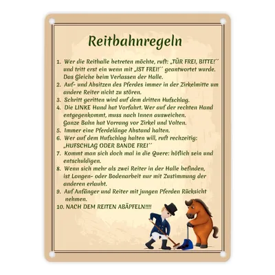 Produktbild von Reitbahnregeln Metallschild in 15x20 cm