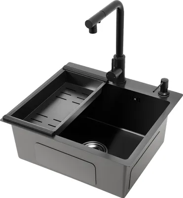 Produktbild von Küchenspüle, Ausziehbarer Wasserhahn, Ein-Schüssel-Design, schwarz