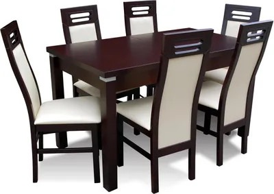 Immagine prodotto di Tavolo da pranzo di design in legno + set di 6 sedie gruppo sala 7 pezzi tavoli nuovo