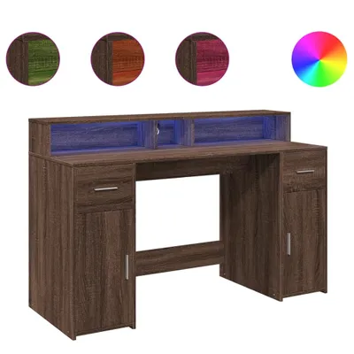 Obrázok produktu pre vidaXL LED stôl hnedý dubový vzhľad 140x55x91 materiál na báze dreva