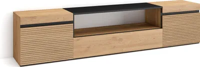 Image de COZY Meuble TV, Banc Télé, 200x35x45cm, Pour les TV jusqu'à 80", Meubles de salon, Chêne