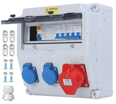 Zdjęcie produktu dla Rozdzielnica zasilająca z 2 gniazdami Schuko 230 V i 1 gniazdem CEE 400 V, rozdzielnica do budowy z wyłącznikiem różnicowoprądowym