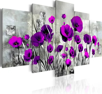 Image de Toiles 200 x 100 cm b-A-0001-b-p Toile intissée 5 pièces Impression artistique moderne Tableaux muraux XXL Décoration murale Design Tableau mural FLEURS COQUELICOTS
