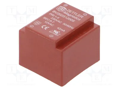 Image de 1 transformateur : revêtement 230 VAC, 0,5 VA, 12,5 V, 41,7 mA, modèle BV202S12005ZU - Transformateur