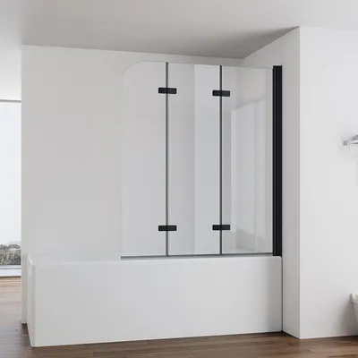Produktbild von IMPTS Duschwand für Badewanne 120x140cm 3-teilig Faltwand Badewannenaufsatz Faltbar Duschabtrennung 6mm ESG GLAS Badwannenfaltwand Schwarze, Klarglas