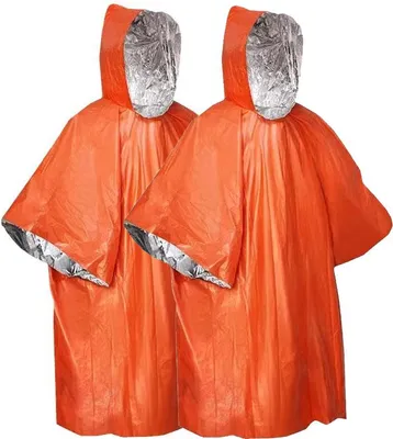 Produktbild von Wasserdichte Rettungsdecke – Poncho – Notfalldecke – 2-teilig – 130 × 100 cm – Wendbar – mit Kapuze – Wasserdicht – Winddicht – Tragbar