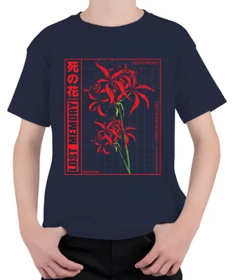 Produktbild von Rote Spinnenlilie LOST MEMORY japanische Blume Anime Otaku Kinder T-Shirt, Navy, 116
