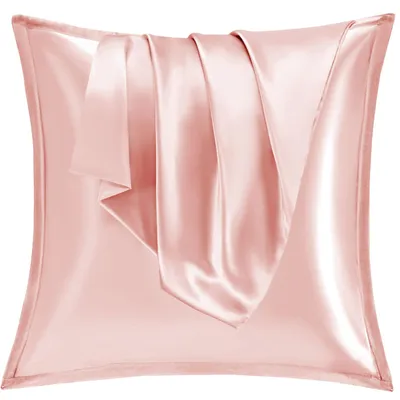 Productafbeelding van Set van 2 satijnen kussenslopen (80 x 80 cm) met rits, zijdezacht, geschikt voor krullend haar, kussensloop in perzikroze kleur