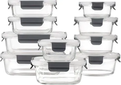 Produktbild von Gläserne Lebensmittelbehälter mit luftdicht schließenden Deckeln - Mahlzeitvorbereitungsbehälter für Mittagessen, Lebensmittelablage, Lunchboxset