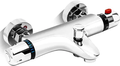 Produktbild von Badewannenarmatur, Wannenarmatur, Duscharmatur, Wasserhahn Badewanne, Mischbatterie, Armatur Badewanne mit Thermostat, 38°C Sicherheitstaste