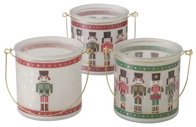 Produktbild von 3tlg Set Windlicht Andrew rund grün rot Nussknacker Kerzenständer Teelichthalter