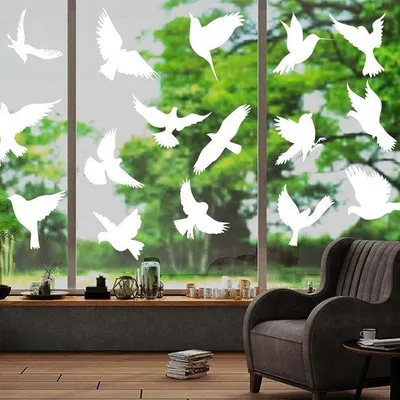 Produktbild von Famanu Anti-Kollisions-Fensteraufkleber - 48 Stück transparente Vogelformen