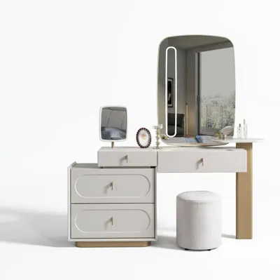 Immagine prodotto di Toeletta moderna bianca ed elegante, toeletta di design in legno con specchio