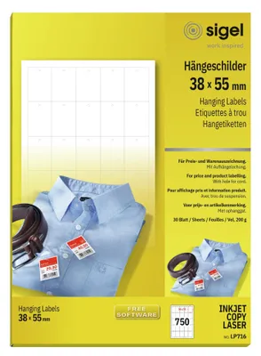 Obrázok produktu pre visačky sigel, 38 x 55 mm (A4), biele, 200 g/m2