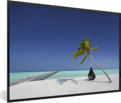 Produktbild von MuchoWow® Gerahmtes Poster Hängematte - Palme - Strand 90x60 cm - Poster mit Schwarzem Bilderrahmen Wandposter Rahmen Foto Bilder - Fotorahmen - Foto-Plakat