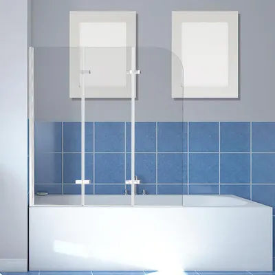 Produktbild von Ikodm Duschabtrennung 120x140cm, Badewannenfaltwand, Badewannenaufsatz mit Silber Transparent, Duschwand aus 6mm NANO Easy Clean GLAS