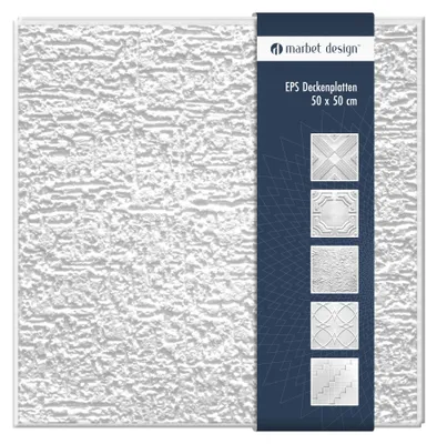 Zdjęcie produktu dla Płyty sufitowe 50x50 cm, styropian EPS, kolor biały, 34 wzory, system sufitów Marbet