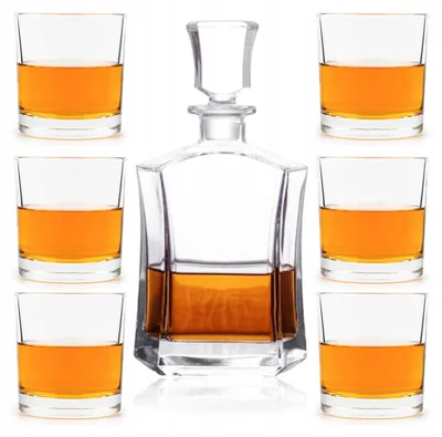 Image de Service à whisky carafe 700 ml avec bouchon et 6 verres 330 ml – set carafe en verre épais à motif torsadé, verres à whisky, idée cadeau homme