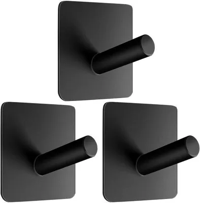 Produktbild von Ibenzoa® Selbstklebendes Handtuchhalter-Set, 3 schwarze Haken aus rostfreiem SUS304 Edelstahl – Wandhaken für Bad & Küche