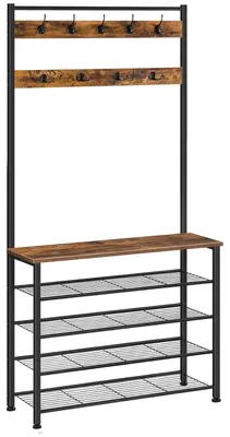 Imagen del producto de TRANKIELO® - Perchero multifuncional con estante para zapatos – Diseño industrial, color marrón oscuro y – Estable y robusto