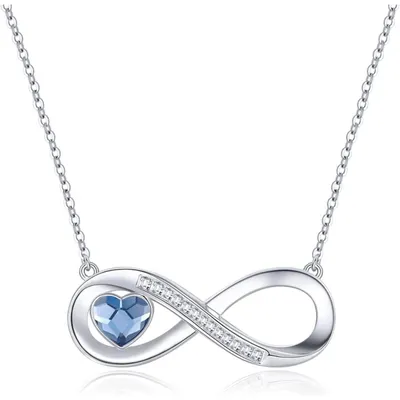 Image de Collier pour femme, pendentif cœur infini, en argent 925, couleur bleue