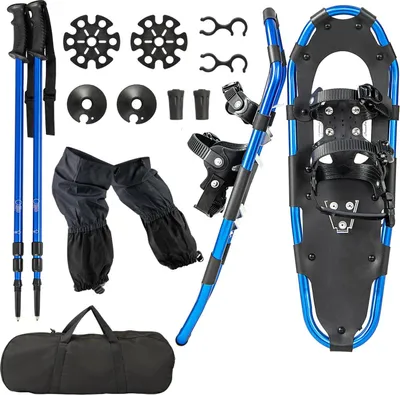 Immagine prodotto di Set di racchette da neve All-Terrain - Racchette da neve - Doppio sistema di aggancio a cricchetto - Telaio in alluminio - Con bastoncini da trekking - 53/63/78 cm