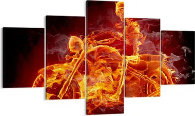 Produktbild von Bild auf Leinwand - Leinwandbild - Motorrad Flammen Skelett - 125x70cm - Wand Bild - Wanddeko - Leinwanddruck - Bilder - Kunstdruck - Wanddekoration - Leinwand bilder - Wandkunst - EA125x70-2652