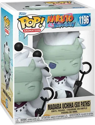 A Funko Pop! vinyl figure of Madara Uchiha (Six Paths) from Naruto Shippuden, displayed in its original packaging.