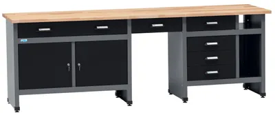 Produktbild von Küpper Werkbank 12289, 240x84x60 cm, 6 Schubladen, 2 Türen, 300 kg Traglast, 30 mm massive Buchenarbeitsplatte
